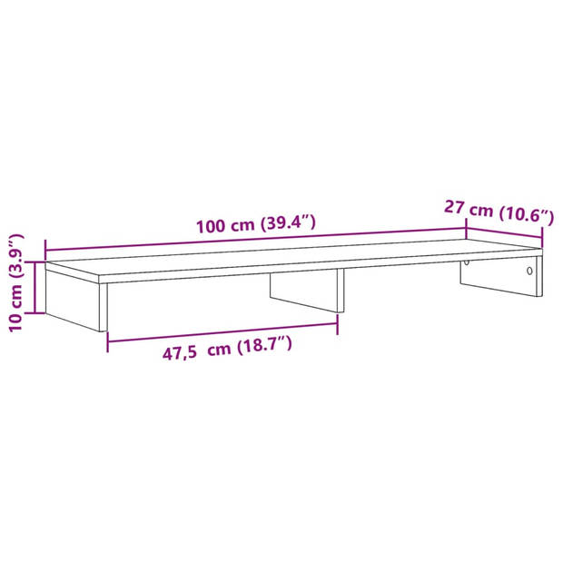 vidaXL Monitorstandaard 100x27x10 cm bewerkt hout grijs sonoma eiken