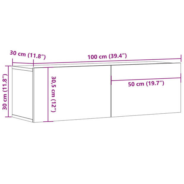 vidaXL Tv-wandmeubel 100x30x30 cm bewerkt hout artisanaal eikenkleurig