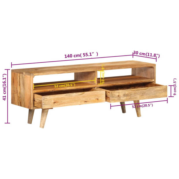 vidaXL Tv-meubel 140x30x41 cm massief mangohout