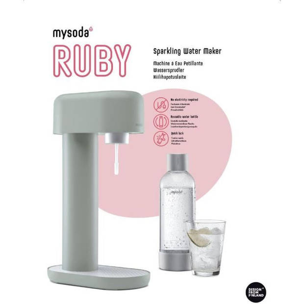 MYSODA Frisdrankmachine Ruby Pigeon, 1 fles 0,5L, 1 fles 1L, 1 CO2-cilinder