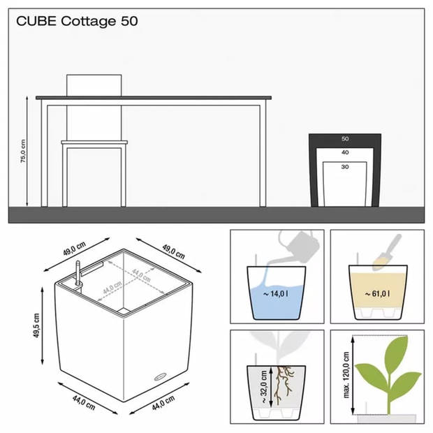 LECHUZA Plantenbak Cube Cottage 50 mokkakleurig