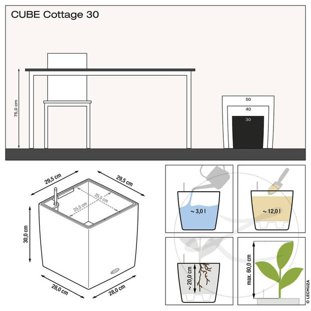 LECHUZA Plantenbak Cube Cottage 30 mokkakleurig