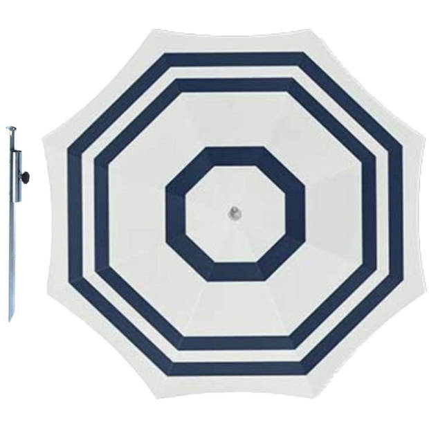 Parasol - Wit/blauw - D180 cm - incl. draagtas - parasolharing - 49 cm - Parasols