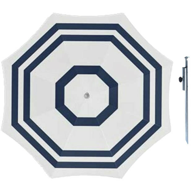 Parasol - Wit/blauw - D180 cm - incl. draagtas - parasolharing - 49 cm - Parasols