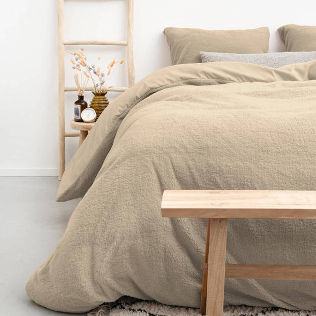 Droomtextiel Teddy Dekbedovertrek Taupe - 200x200/220 cm - Luxe Teddystof - Heerlijk Zacht