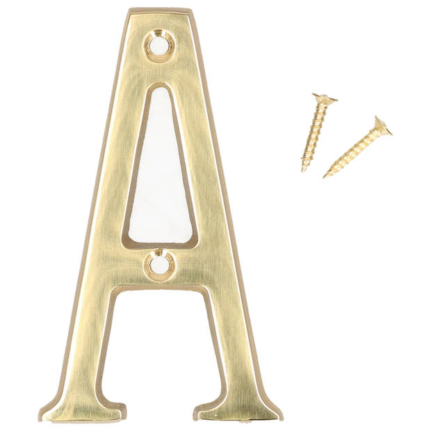 AMIG Huisnummer/letter A - massief messing - 10cm - incl. bijpassende schroeven - gepolijst - goudkleur - Huisnummers