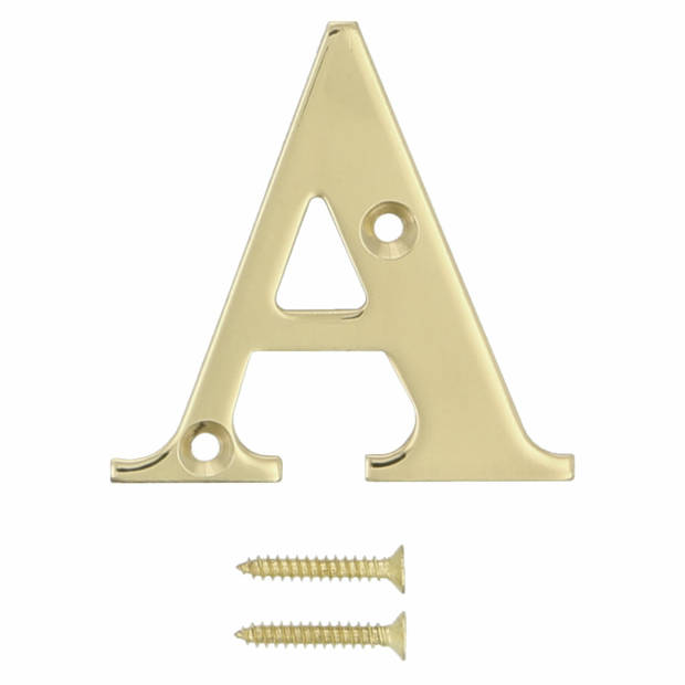 AMIG Huisnummer/letter A - massief messing - 5cm - incl. bijpassende schroeven - gepolijst - goudkleur - Huisnummers