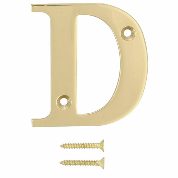 AMIG Huisnummer/letter D - massief messing - 5cm - incl. bijpassende schroeven - gepolijst - goudkleur - Huisnummers