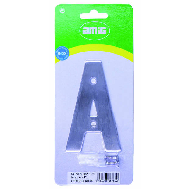 AMIG Huisnummer/letter A - massief Inox RVS - 10cm - incl. bijpassende schroeven - zilver - Huisnummers