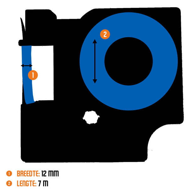 DULA label tape - Compatible met Dymo D1 45011 - 5 stuks - Blauw op transparant - 12mm x 7m