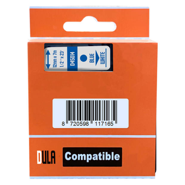 DULA label tape - Compatible met Dymo D1 45014 - 3 stuks - Blauw op wit - 12mm x 7m