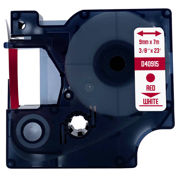 DULA label tape - Compatible met Dymo D1 40915 - 3 stuks - Rood op wit - 9mm x 7m