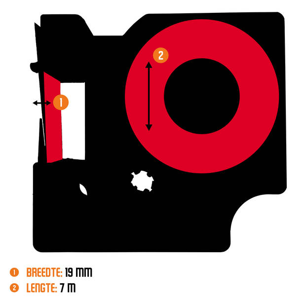 DULA label tape - Compatible met Dymo D1 45805 - 10 stuks - Rood op wit - 19mm x 7m