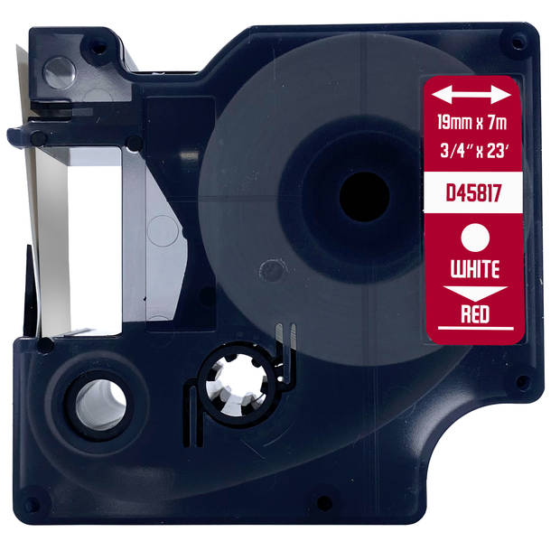 DULA label tape - Compatible met Dymo D1 45817 - 1 stuk - Wit op rood - 19mm x 7m