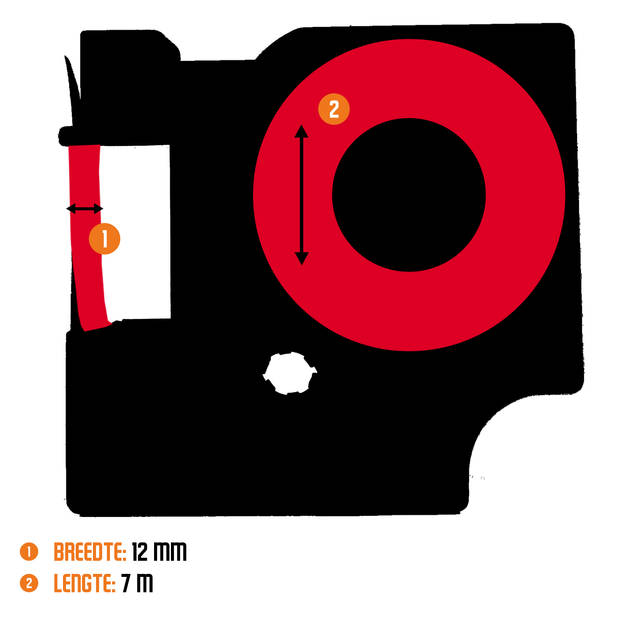 DULA Dymo D1 45012 - S0720520 - Compatible label tape -10 lettertapes - Rood op transparant - 12mm x 7m