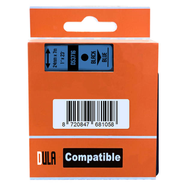 DULA label tape - Compatible met Dymo D1 53716 - 10 stuks - Zwart op blauw - 24mm x 7m