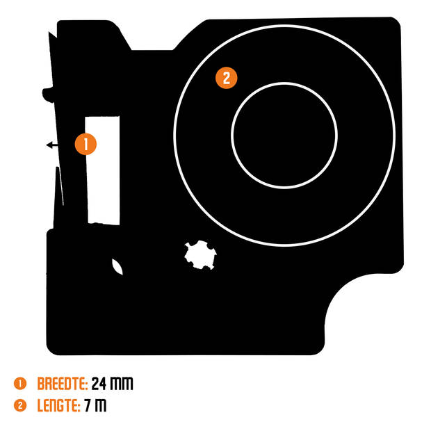 DULA label tape - Compatible met Dymo D1 53718 - 1 stuk - Zwart op geel - 24mm x 7m