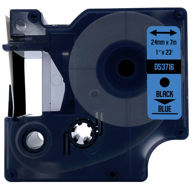 DULA label tape - Compatible met Dymo D1 53716 - 10 stuks - Zwart op blauw - 24mm x 7m