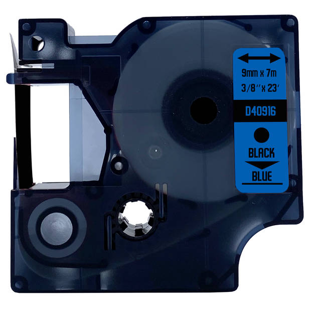 DULA label tape - Compatible met Dymo D1 40916 - 3 stuks - Zwart op blauw - 9mm x 7m