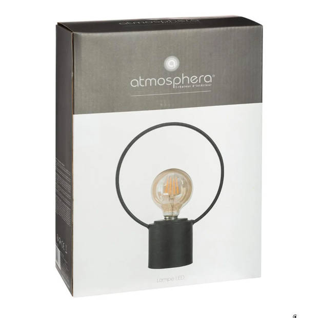 Atmosphera LED lamp - zwart - metaal - zonder snoer - H27.5 - vintage - tafellamp/nachtlamp - Tafellampen