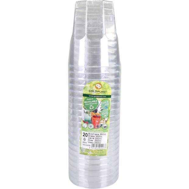 Goldplast Water/fris glas - 20x - 250ml - transparant - herbruikbaar - Kunststof - Drinkglazen