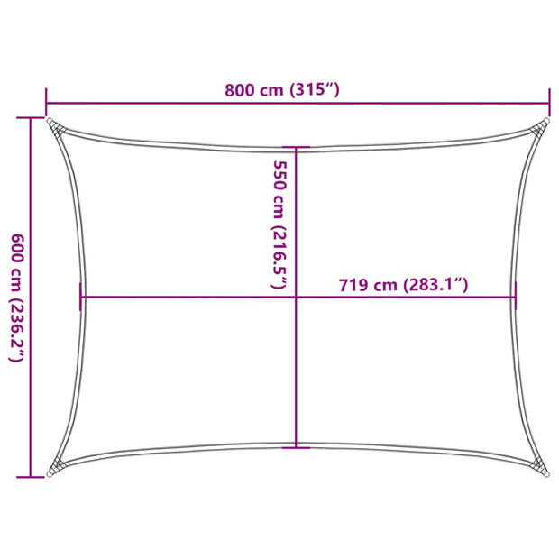 vidaXL Zonnezeil 160 g/m² rechthoekig 6x8 m HDPE lichtgrijs