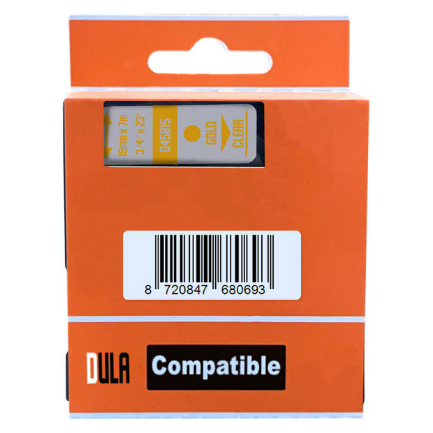 DULA Dymo D1 45815 Compatible label tape - 5 lettertapes - Goud op transparant - 19mm x 7m