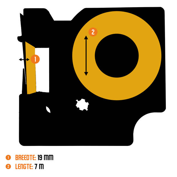 DULA label tape - Compatible met Dymo D1 45814 - 1 stuk - Goud op zwart - 19mm x 7m