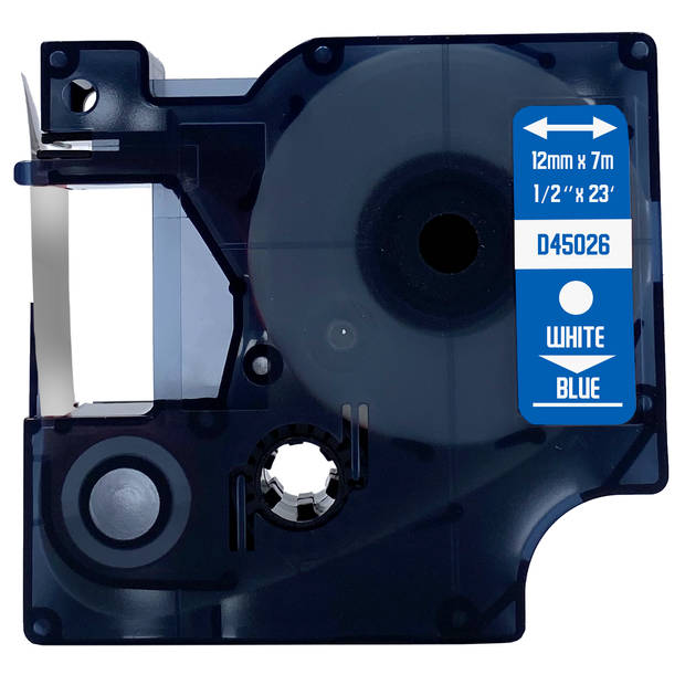 DULA label tape - Compatible met Dymo D1 45026 - 10 stuks - Wit op blauw - 12mm x 7m