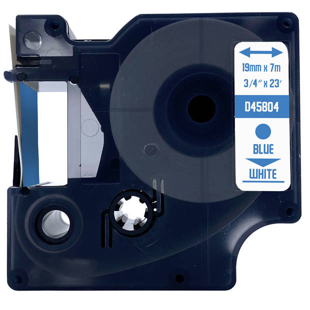 DULA label tape - Compatible met Dymo D1 45804 - 10 stuks - Blauw op wit - 19mm x 7m