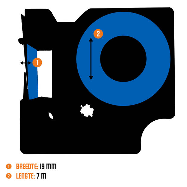 DULA label tape - Compatible met Dymo D1 45804 - 1 stuk - Blauw op wit - 19mm x 7m