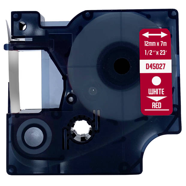 DULA label tape - Compatible met Dymo D1 45027 - 5 stuks - Wit op rood - 12mm x 7m