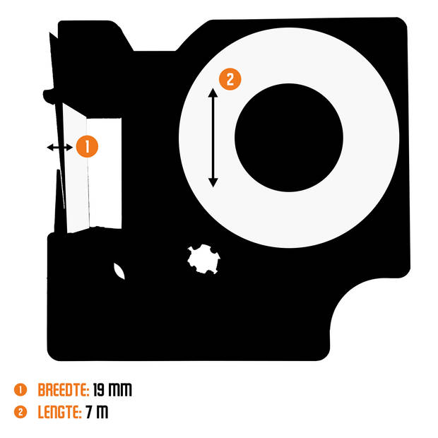 DULA label tape - Compatible met Dymo D1 45811 - 3 stuks - Wit op zwart - 19mm x 7m