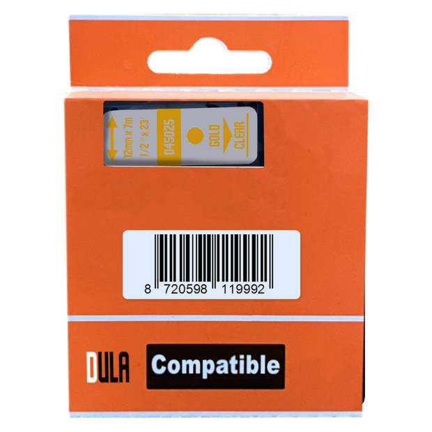 DULA Dymo D1 45025 Compatible label tape - 5 lettertapes - Goud op transparant - 12mm x 7m