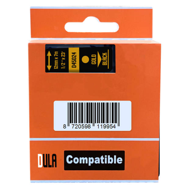 DULA label tape - Compatible met Dymo D1 45024 - 5 stuks - Goud op zwart - 12mm x 7m