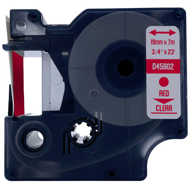 DULA label tape - Compatible met Dymo D1 45802 - 1 stuk - Rood op transparant - 19mm x 7m