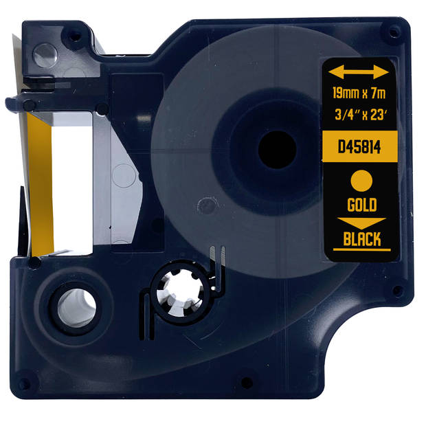 DULA label tape - Compatible met Dymo D1 45814 - 1 stuk - Goud op zwart - 19mm x 7m