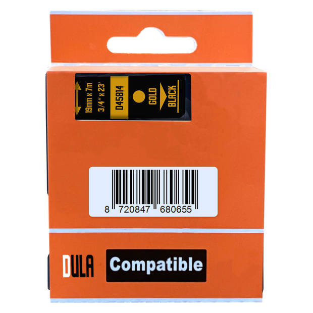 DULA label tape - Compatible met Dymo D1 45814 - 3 stuks - Goud op zwart - 19mm x 7m