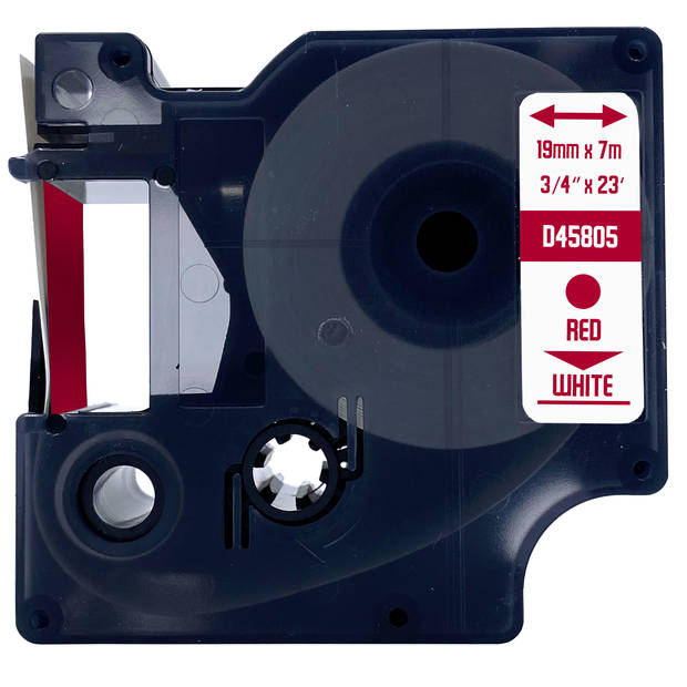 DULA label tape - Compatible met Dymo D1 45805 - 3 stuks - Rood op wit - 19mm x 7m