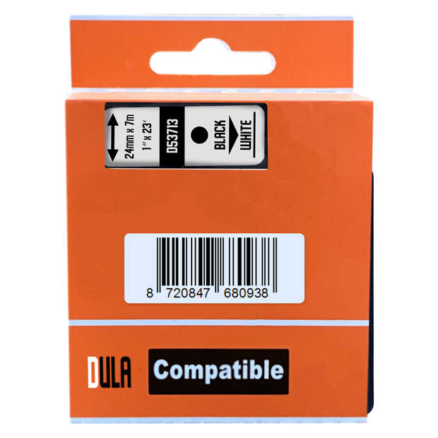 DULA label tape - Compatible met Dymo D1 53713 - 3 stuks - Zwart op wit - 24mm x 7m