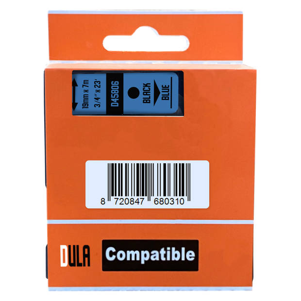 DULA label tape - Compatible met Dymo D1 45806 - 5 stuks - Zwart op blauw - 19mm x 7m