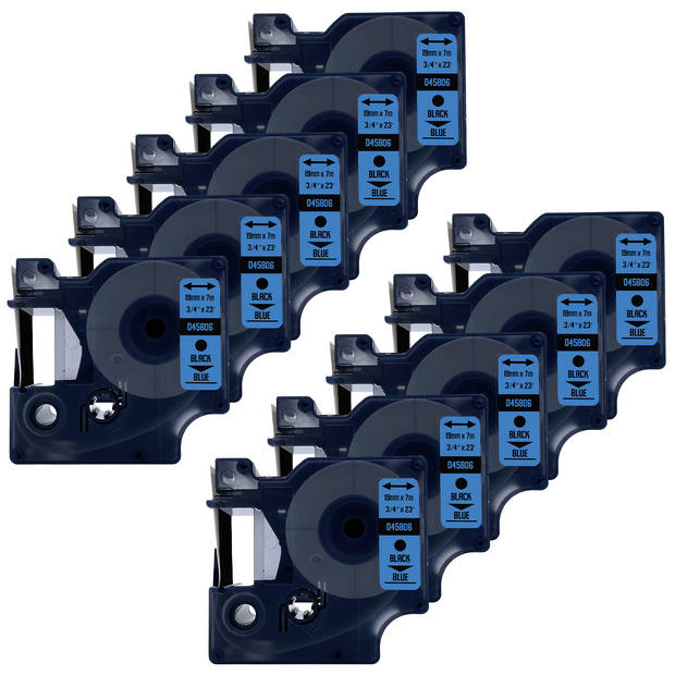 DULA Dymo D1 45806 - S0720860 - Compatible label tape - 10 lettertapes - Zwart op blauw - 19mm x 7m