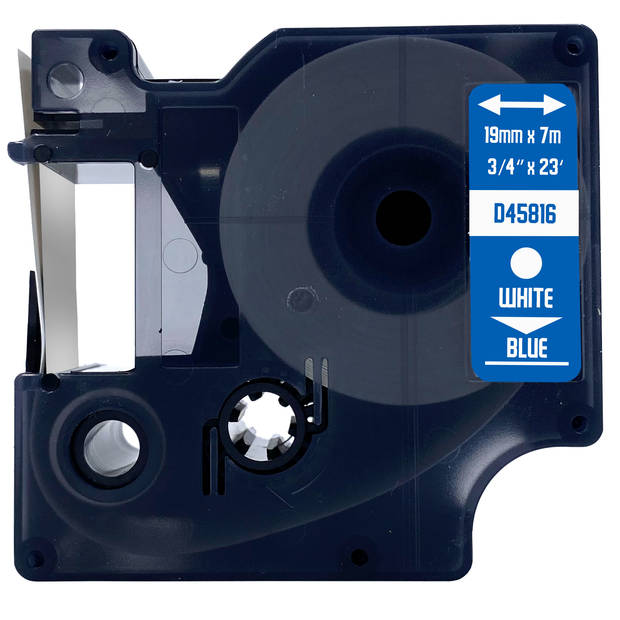 DULA label tape - Compatible met Dymo D1 45816 - 10 stuks - Wit op blauw - 19mm x 7m