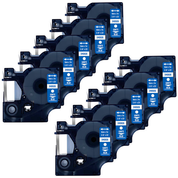 DULA Dymo D1 40926 Compatible label tape - 10 lettertapes - Wit op blauw - 9mm x 7m