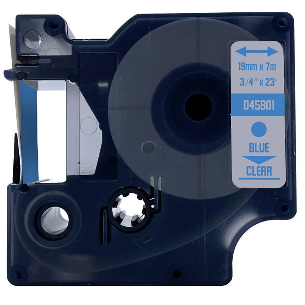 DULA label tape - Compatible met Dymo D1 45801 - 5 stuks - Blauw op transparant - 19mm x 7m