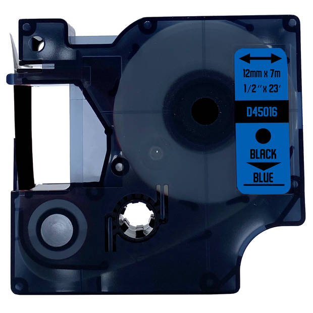 DULA label tape - Compatible met Dymo D1 45016 - 10 stuks - Zwart op blauw - 12mm x 7m