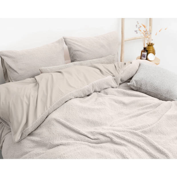 Droomtextiel Zachte Teddy Dekbedovertrek Taupe Lits-Jumeaux - 240x200/220 cm - Heerlijk Zachte Teddy - Katoen