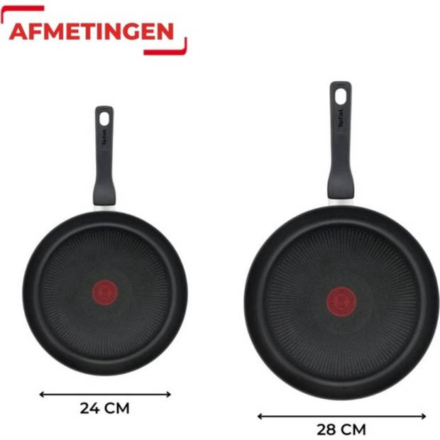 Tefal Hard Titanium Pro Pannenset - Koekenpannen - Ø24/28cm - Extra diep - Inductie - Aluminium - Zwart