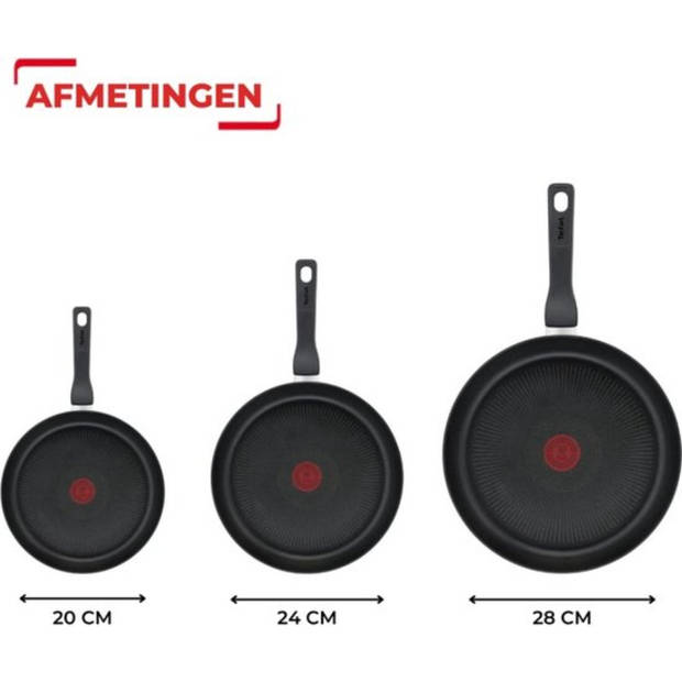 Tefal Hard Titanium Pro Pannenset - Koekenpannen - Ø20/24/28cm - Extra diep - Inductie - Aluminium - Zwart