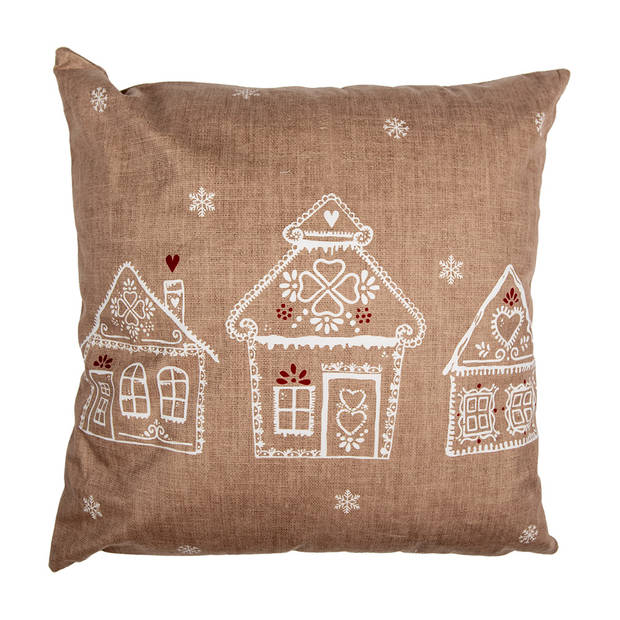 Clayre & Eef Kussenhoes 45x45 cm Bruin Polyester Gingerbread house Sierkussenhoes Bruin Sierkussenhoes